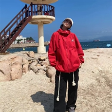 潮美式户外机能风连帽冲锋衣男ins潮休闲宽松拉链防水纯色外套，男装夹克，星座1210-1