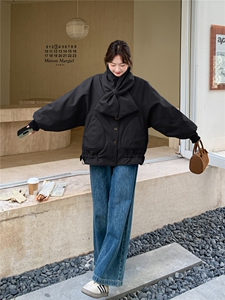 韩系拼接撞色格子围巾短款羽绒服女2025冬立领宽松小个子减龄外套图片