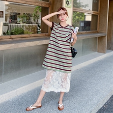 2025新款条纹蕾丝休闲套装6380，女装套装/套裙，1C150