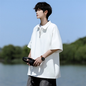 8XL-M半拉链t恤短袖POLO衫男款夏季美式翻领宽松大码半袖DT008P45图片