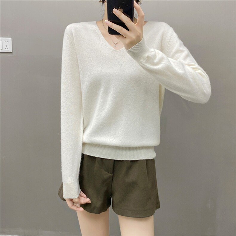 2025简约百搭时尚平面v领羊绒衫，女装羊绒衫，国旺羊绒