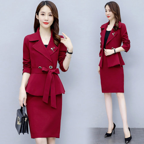 2022秋季时尚简约大方气质优雅收腰显瘦休闲修身百搭潮流两件套，女装套装/套裙，三木叶子