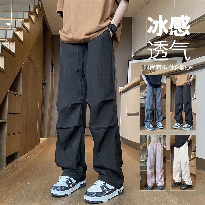 YK121特P28控58港风图夏季皱感轻薄透气双褶潮牌宽松休闲裤子，男装休闲裤，电商A249
