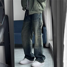 美式高街牛仔裤男潮牌cleanfit复古微喇裤子潮牌宽松直筒阔腿长裤，男装牛仔裤，四季星座505