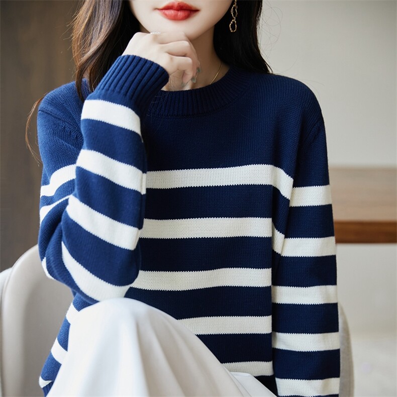 2025百搭时尚条纹针织衫，女装针织衫/毛衣，长今羊
