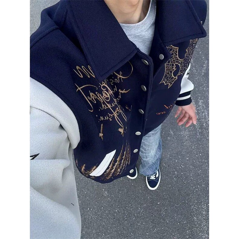毛呢拼皮刺绣棒球服夹克JK0162-P65,男装夹克,星座313A(原308A-2)