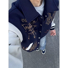 毛呢拼皮刺绣棒球服夹克JK0162-P65，男装夹克，星座313A(原308A-2)