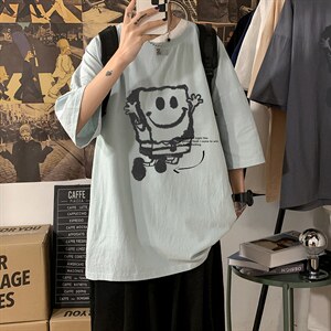 YT26245-P30 海绵宝宝亚短袖t恤男五分袖男宽松七分袖 海报风图片