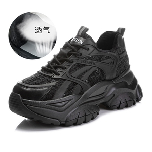 吸膜底老爹鞋秋季2022女士新款厚底真皮休闲女鞋百搭跑步运动鞋女图片