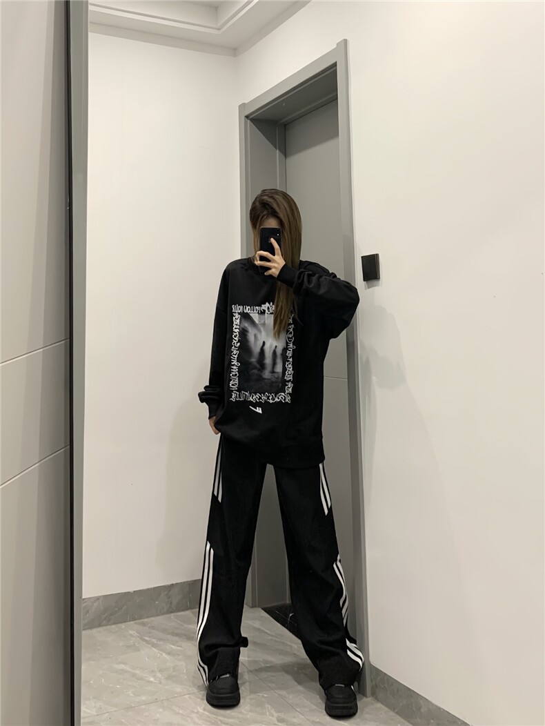 K824-特P33男女宽松休闲运动休闲裤三条杠直筒拖地裤,男装休闲裤,电商B327