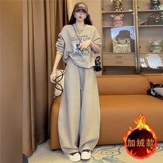 时尚休闲套装女秋冬新款宽松洋气减龄圆领印花卫衣阔腿长裤两件套，女装套装/套裙，江南