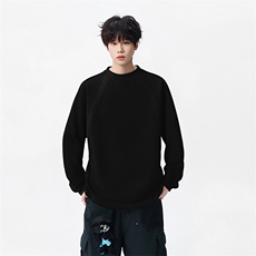 抖音得物品质26春装美式高街宽松曼巴棉螺纹拼接卫衣圆领长袖T恤，男装T恤，电商A443