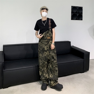 港风夏款男迷彩牛仔背带裤贴标工装大口袋豹纹长裤NK8080P70