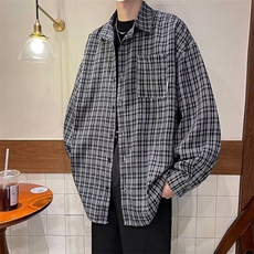2025春季新款格子衬衫长袖宽松百搭衬衣男学生现货W8107-P33，男装衬衫，星座512-4