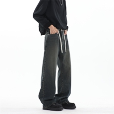 【纯棉】主推现货!宽松直筒牛仔长裤男A080-8219-P55控78，男装休闲裤，电商A080