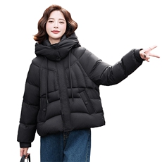 安可拉红休闲连帽短款羽绒服女2025冬季新款保暖面包服小个子外套，女装羽绒服，靓衣阁
