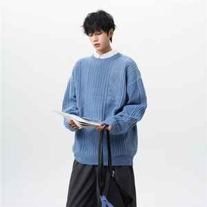 8XL-M圆领毛衣男秋冬季宽松慵懒套头麻花针织衫毛线衣MY19005P68图片