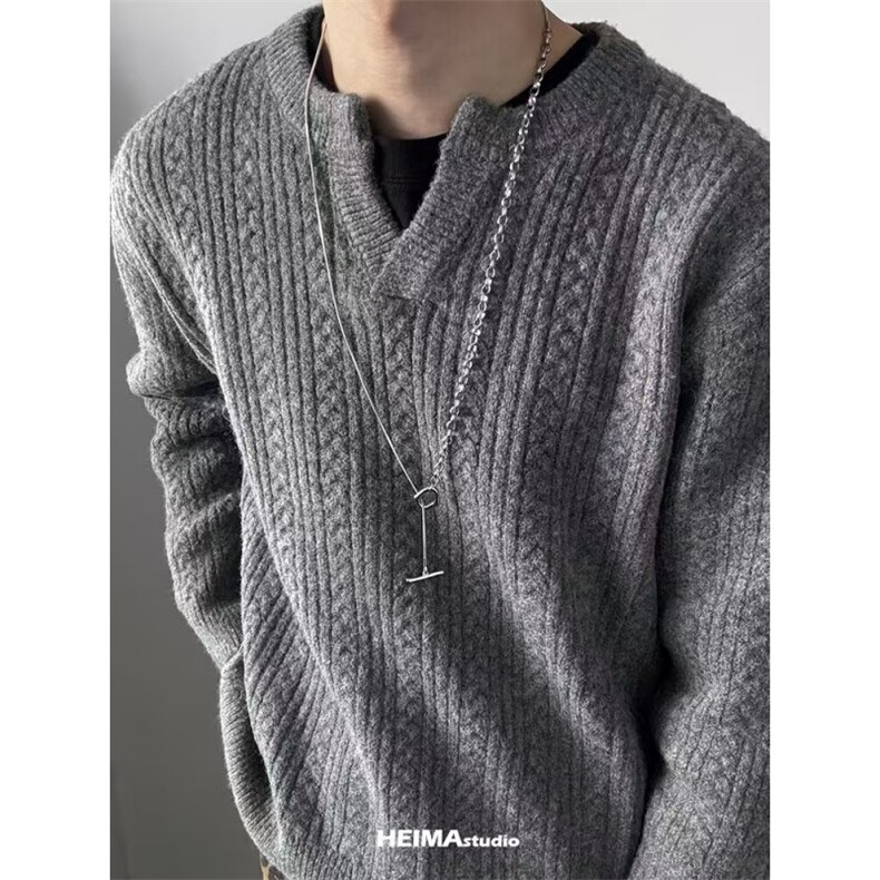 网图灰色亨利领毛衣男cleanfit老钱风v领针织衫MY6518-特P58,男装针织衫/毛衣,星座1007（原301D）
