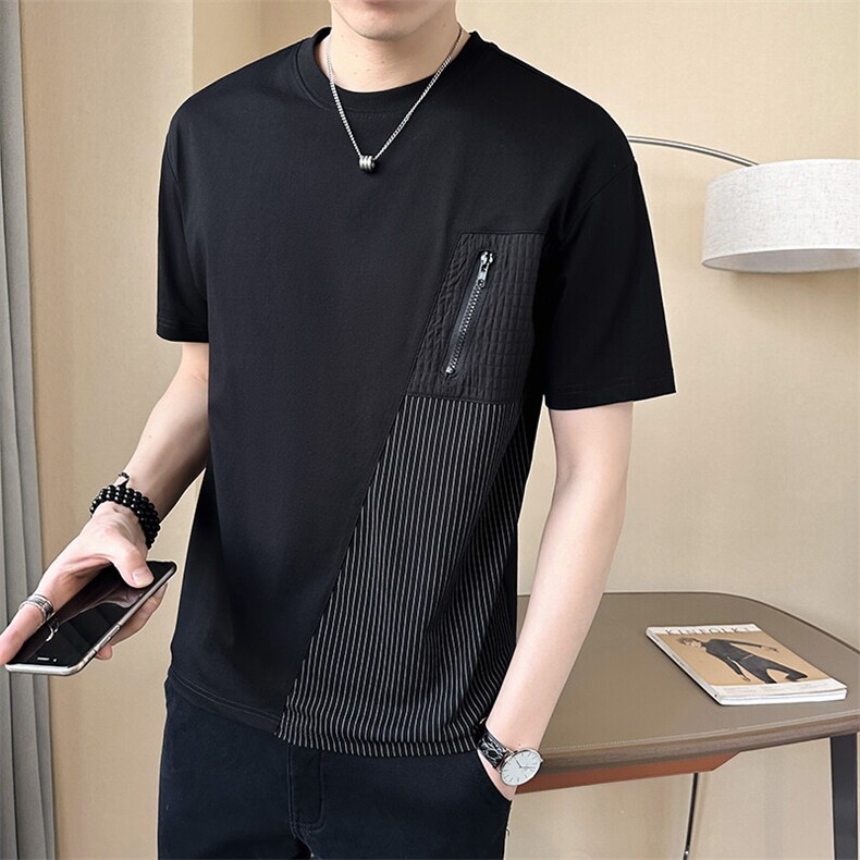 2025新款夏季短袖T恤男潮牌圆领拉链设计感半袖A313-68241-P50,男装T恤,电商A313