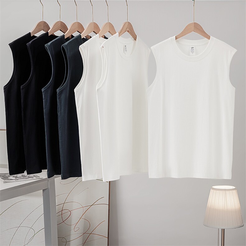 日系重磅230g纯棉无袖背心T恤女纯色宽松夏季潮牌休闲运动健身，男装T恤，电商A110
