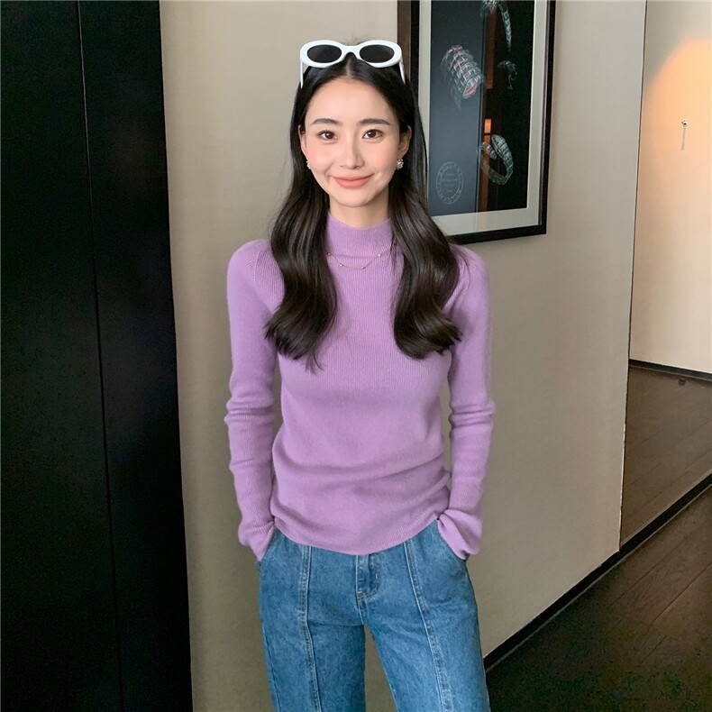 2025秋冬百搭时尚简约半高领打底修身显瘦舒适保暖打底衫,女装羊绒衫,玛卡隆羊绒
