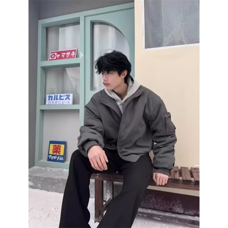 美式飞行员夹克男款春秋季高级感立领廓形工装外套短款教练棒球服,男装夹克,星座506A
