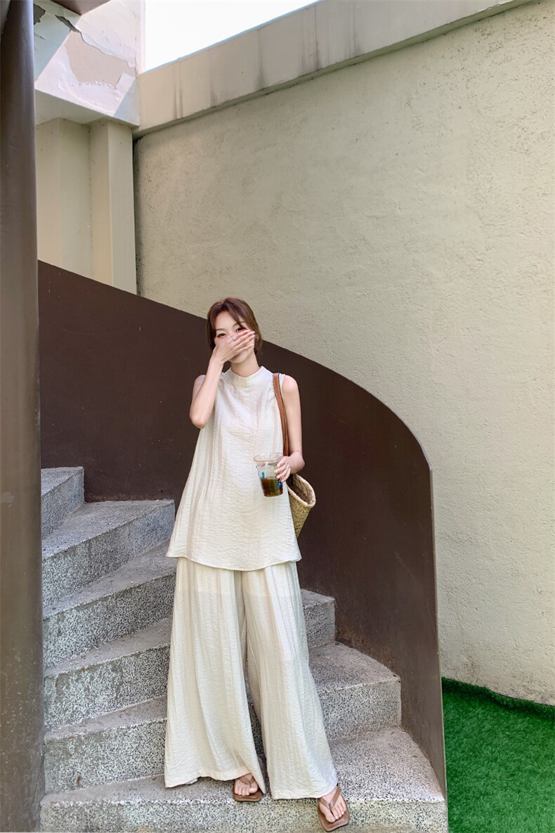 气质优雅无袖背心阔腿裤套装女夏2025新款轻熟风休闲高级感两件套,女装套装/套裙,2C015