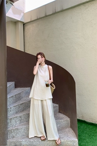 气质优雅无袖背心阔腿裤套装女夏2025新款轻熟风休闲高级感两件套图片