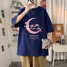 YT26209-P30亚短袖t恤男大码五分袖男宽松七分袖海报风，男装T恤，电商A040