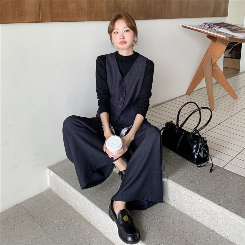 港风御姐显瘦套装女2025秋季新款轻熟打底衫复古马甲阔腿裤三件套,女装套装/套裙,2C236