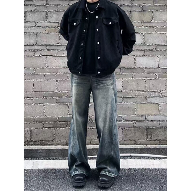 【网图】B221美式ins高街重工艺宽松微喇牛仔裤LK24391-特P52控88,男装牛仔裤,电商B221