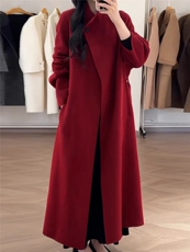 【依嘟】红色2025冬新款韩系高级感洋气小个子羊毛外套(配腰，女装双面呢大衣，依嘟服饰