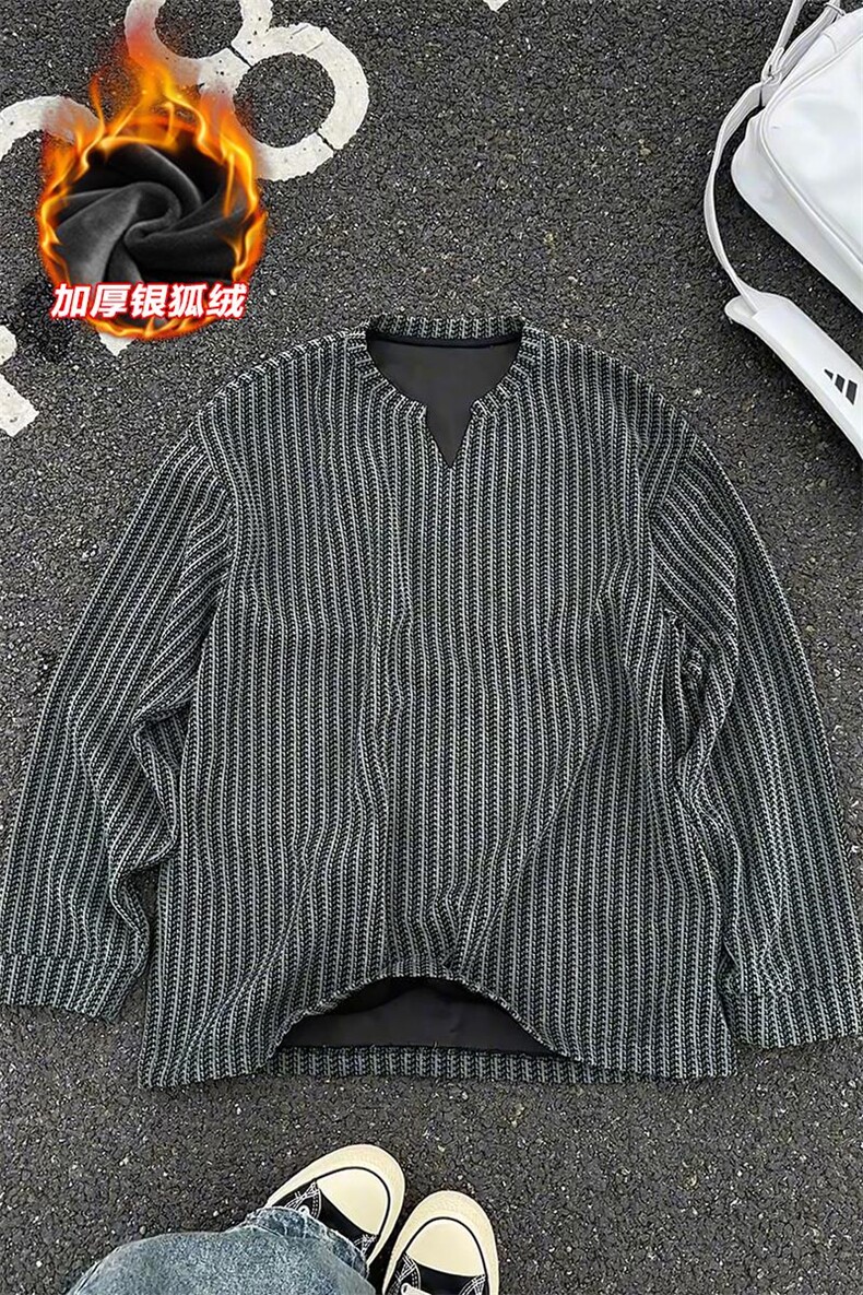 雪尼尔鱼骨纹450g重磅潮流加厚银狐绒T恤男T24536J加绒-特P30控58,男装T恤,电商A001-1