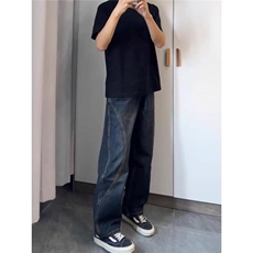 复古拼接牛仔裤男女裤子潮牌痞帅微喇叭直筒裤子，男装牛仔裤，星座1210-1