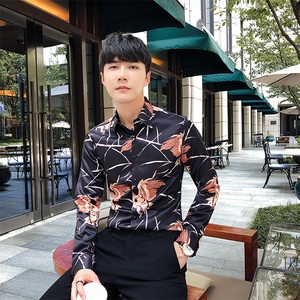 2021秋冬潮流个性花衬衫男长袖韩版休闲印花衬衣A470-CS103图片