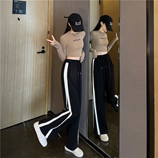 XZ613-2-K031-P50宽松侧边条纹西装阔腿裤女高腰坠感显瘦运动裤，男装休闲裤，星座911-2(原星座613-2）