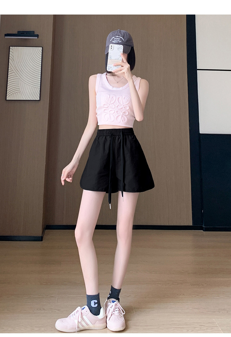 运动短裤女款夏季a字2024新款高腰休闲宽松棉麻冰丝阔腿裤子,女装短裤/热裤,梦白服饰厂