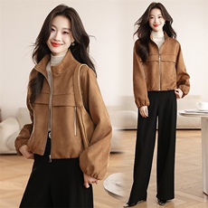 现货秒发2025新款韩版BAO款秋装鹿皮绒立领小外套短外套，女装短外套，星宇服饰