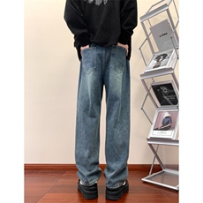 大货！秋冬水洗做旧牛仔裤男美式高街宽松直筒裤子A080-9299-P38，男装牛仔裤，电商A080
