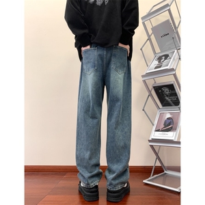 大货！秋冬水洗做旧牛仔裤男美式高街宽松直筒裤子 A080-9299-P38图片