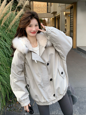 新款！赵露思同款真狐狸毛派克服工装外套2C133-6005-P275-K398，女装派克服，2C133