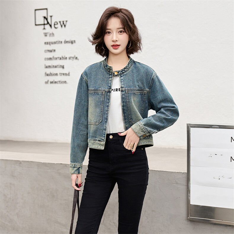 高级感气质牛仔短外套女春秋新款小个子宽松百搭复古长袖夹克上衣，女装牛仔外套，江南女神