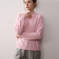 新款秋冬软糯慵懒纯山羊绒衫女半高领针织衫宽松百搭毛衣套头加厚，女装针织衫/毛衣，暖绒情旗舰店