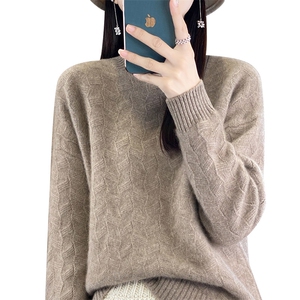 半高领提花100%纯羊毛衫女秋冬款加厚针织毛衣打底羊绒衫宽松上衣图片