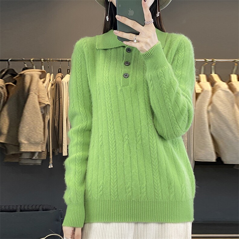 时尚女士Polo领加厚羊毛衫羊毛保暖显瘦针织衫,女装羊毛衫,暮绒羊羊绒