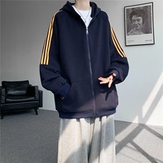 8XL-M秋冬美式运动三条杠条纹开衫卫衣连帽特大码宽松JK5206/P65，男装卫衣，电商B238