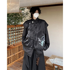 25春夏男士新中式假两件刺绣兰花流光丝光飘逸衬衫CS51-P98无胸针，男装衬衫，电商B288