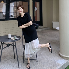 设计感通勤风蕾丝花边拼接连衣裙女夏季2025新款别致简约淡人长裙，女装连衣裙，秋水欣儿