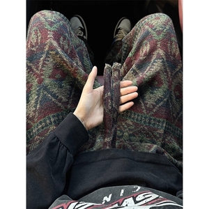 针织脏脏风保暖裤子男秋季民族风提花长裤中性风休闲裤MKB178 P49,男装民族服装,星座1013-5