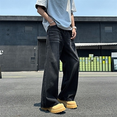 美式复古猫须弯刀牛仔裤男女宽松廓形cleanfit休闲裤子潮K8038，男装牛仔裤，星座601-1